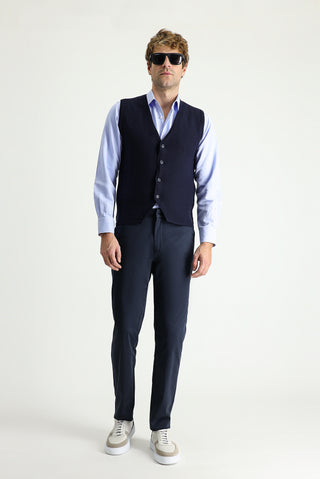  Koyu Lacivert Relaxed Fit Rahat Kesim Likralı Saten Kanvas / Chino Pantolon