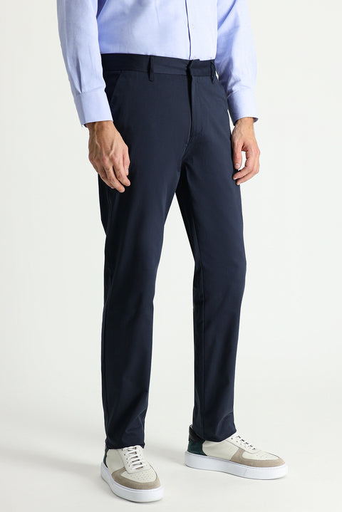 Dark Navy Regular Fit Standard Cut Lycra Sateen Canvas / Chino Trousers