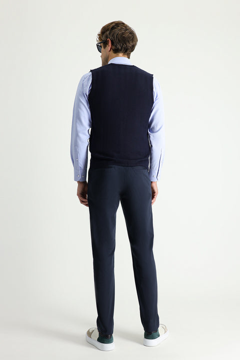 Dark Navy Relaxed Fit Stretch Sateen Canvas / Chino Trousers