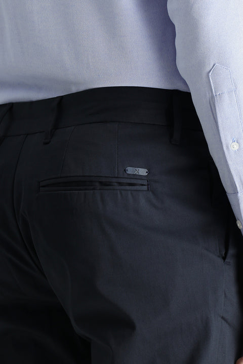 Dark Navy Regular Fit Standard Cut Lycra Sateen Canvas / Chino Trousers