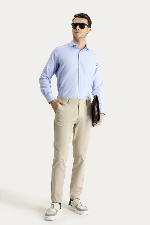 Sand Regular Fit Standard Cut Lycra Sateen Canvas / Chino Trousers