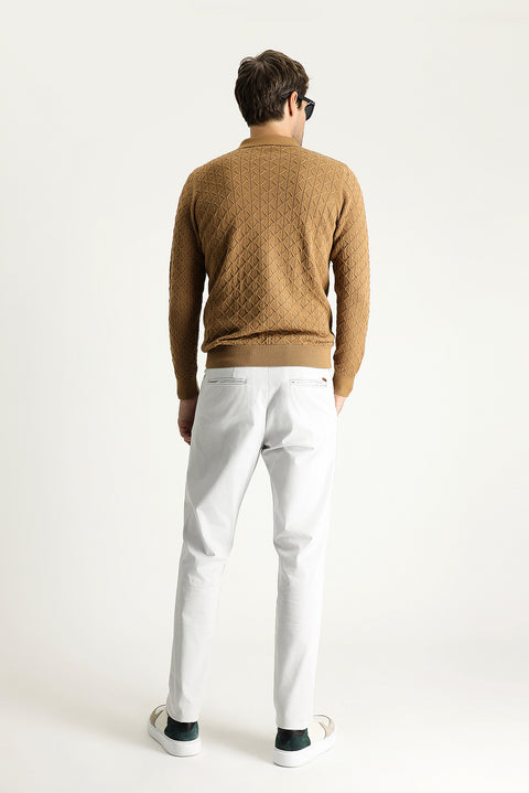 Stone Relaxed Fit Stretch Sateen Canvas / Chino Trousers