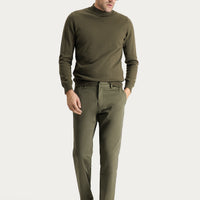 Olive Green-Olive Slim Fit Stretch Sateen Canvas / Chino Trousers