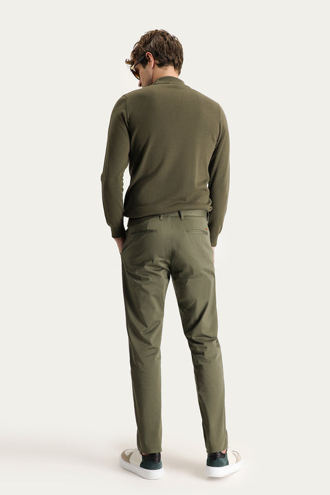 Olive Green - Olive Relaxed Fit Stretchy Sateen Canvas / Chino Trousers