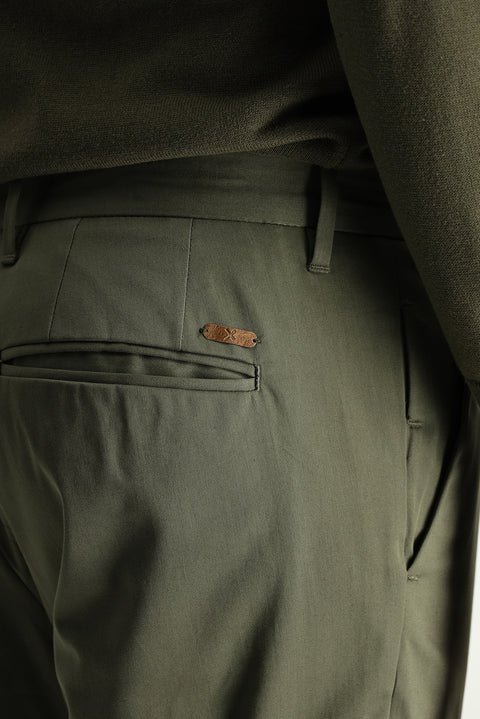 Yağ Yeşili-Olive Regular Fit Standart Kesim Likralı Saten Kanvas / Chino Pantolon