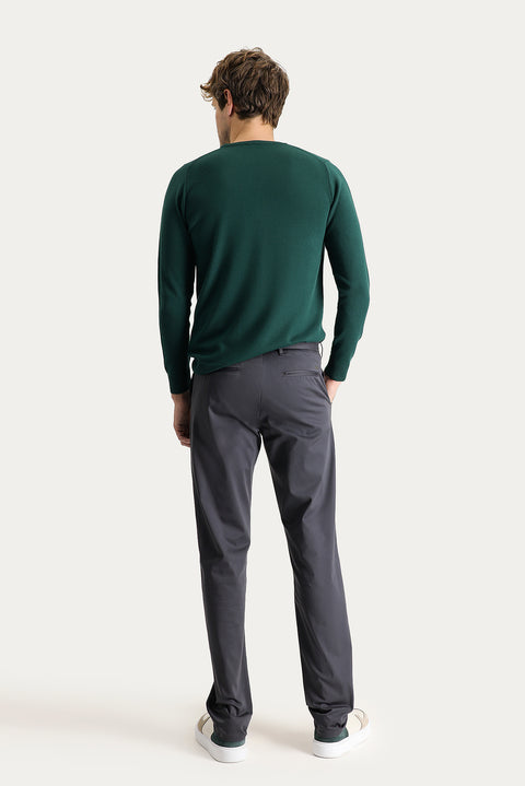 Medium Anthracite Regular Fit Standard Cut Lycra Sateen Canvas / Chino Trousers