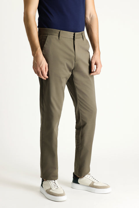 Dark Mink Regular Fit Standard Cut Lycra Sateen Canvas / Chino Trousers