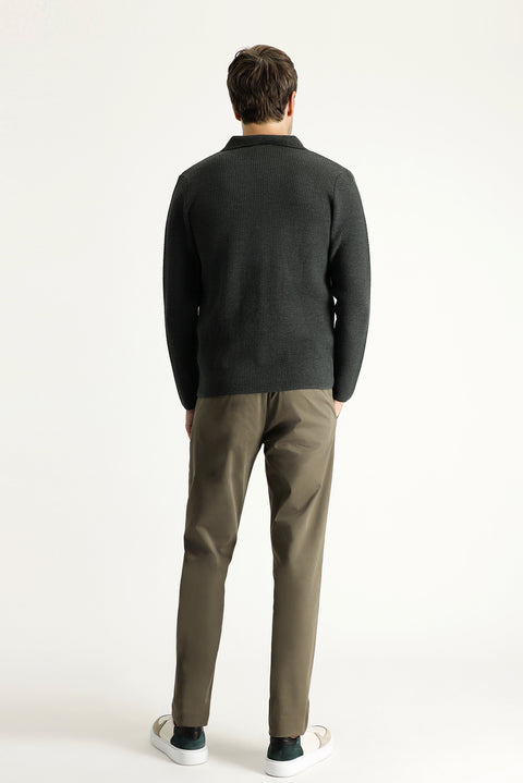 Dark Mink Regular Fit Standard Cut Lycra Sateen Canvas / Chino Trousers