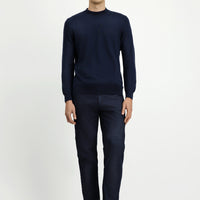 Light Navy Regular Fit Standard Cut Lycra Sateen Canvas / Chino Trousers