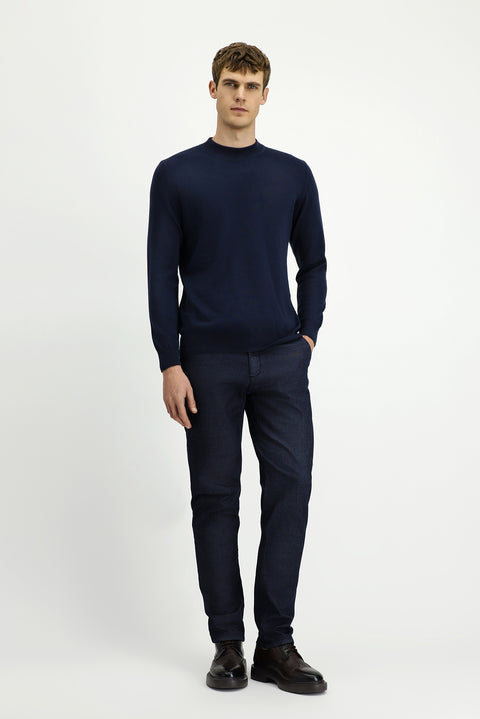 Light Navy Regular Fit Standard Cut Lycra Sateen Canvas / Chino Trousers