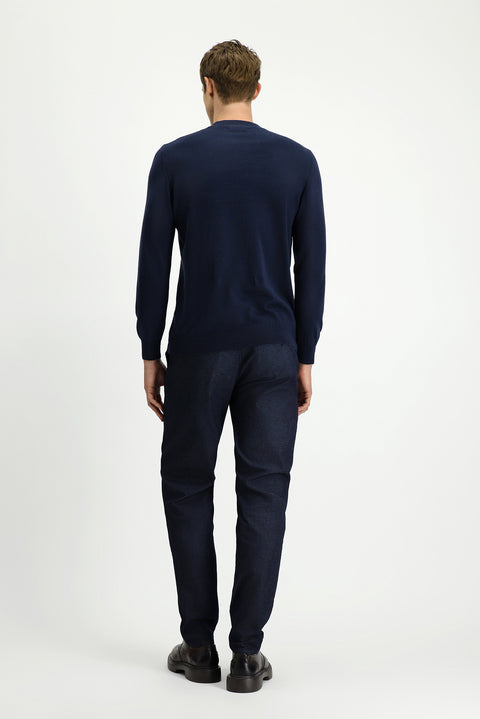 Light Navy Regular Fit Standard Cut Lycra Sateen Canvas / Chino Trousers