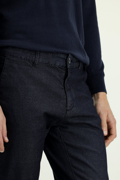 Light Navy Regular Fit Standard Cut Lycra Sateen Canvas / Chino Trousers