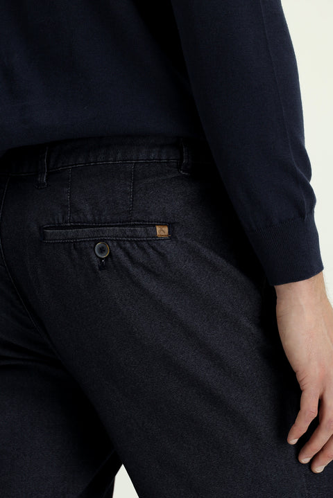 Light Navy Regular Fit Standard Cut Lycra Sateen Canvas / Chino Trousers