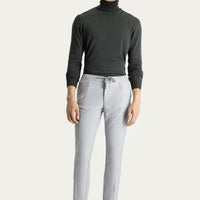 Light Grey Regular Fit Standard Cut Elasticated Waist Drawstring Patterned Stretch Trousers