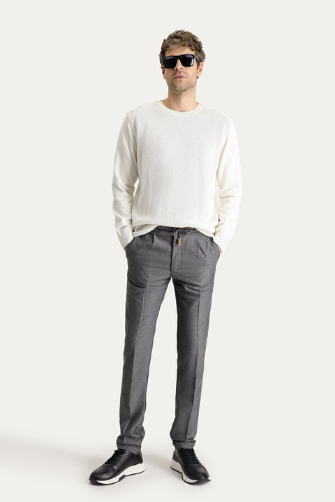 Medium Smoke Regular Fit Standard Cut Elasticated Waist Drawstring Patterned Lycra Trousers