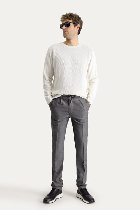 Medium Smoke Regular Fit Standard Cut Elasticated Waist Drawstring Patterned Lycra Trousers