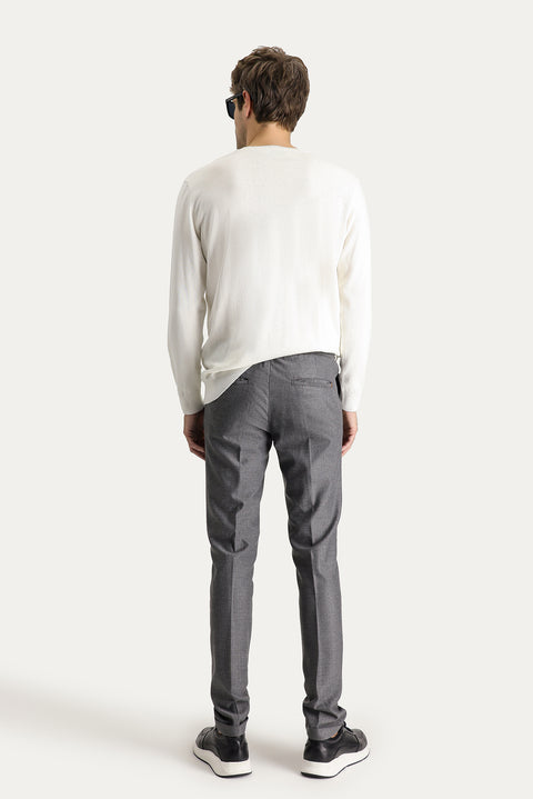 Mid-Smoked Slim Fit Skinny Elasticated Waist Drawstring Patterned Lycra Trousers