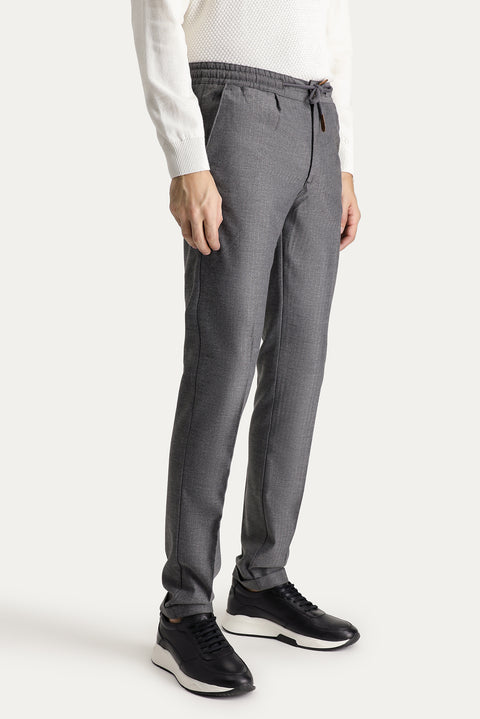 Mid-Smoked Slim Fit Skinny Elasticated Waist Drawstring Patterned Lycra Trousers