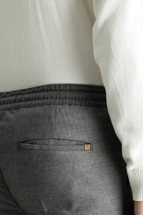 Mid-Smoked Slim Fit Skinny Elasticated Waist Drawstring Patterned Lycra Trousers