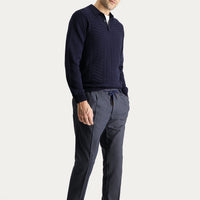 Dark Navy Slim Fit Skinny Elasticated Waist Drawstring Patterned Lycra Trousers