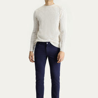 Dark Navy Blue Slim Fit Patterned Lycra Canvas / Chino Trousers