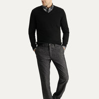 Men's Black Regular Fit Standard Cut Patterned Lycra Canvas / Chino Trousers