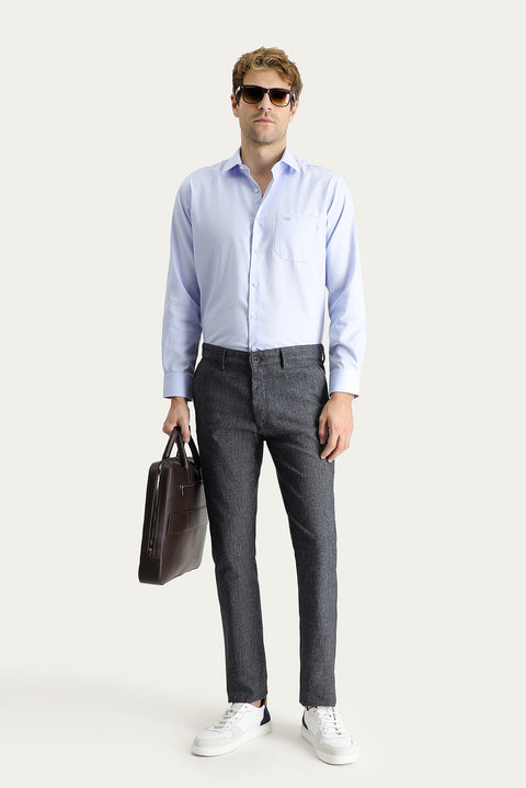Dark Smoke Regular Fit Standard Cut Patterned Lycra Canvas / Chino Trousers