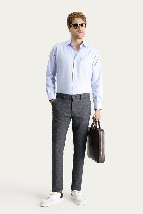 Dark Smoke Regular Fit Standard Cut Patterned Lycra Canvas / Chino Trousers