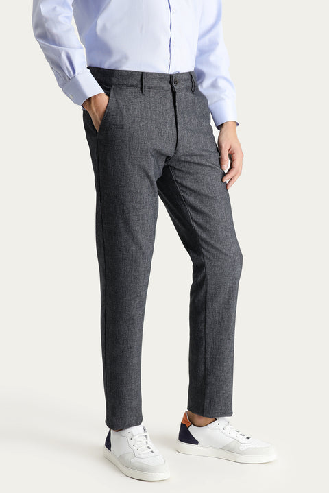 Dark Smoke Regular Fit Standard Cut Patterned Lycra Canvas / Chino Trousers