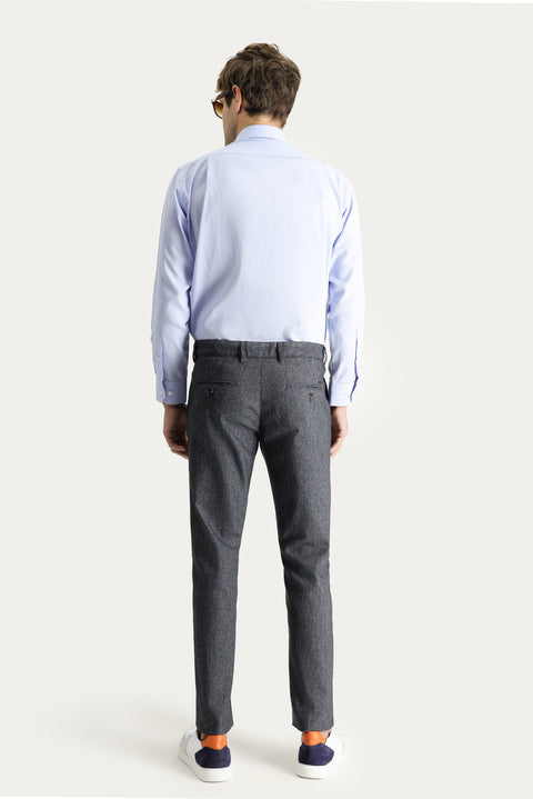 Dark Smoke Regular Fit Standard Cut Patterned Lycra Canvas / Chino Trousers