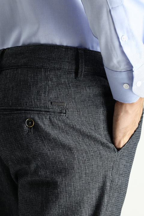 Dark Smoke Regular Fit Standard Cut Patterned Lycra Canvas / Chino Trousers