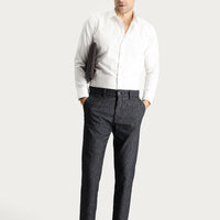Dark Navy Regular Fit Standard Cut Patterned Lycra Canvas / Chino Trousers