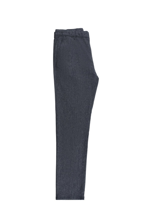 Dark Blue Regular Fit Standard Cut Patterned Lycra Canvas / Chino Trousers