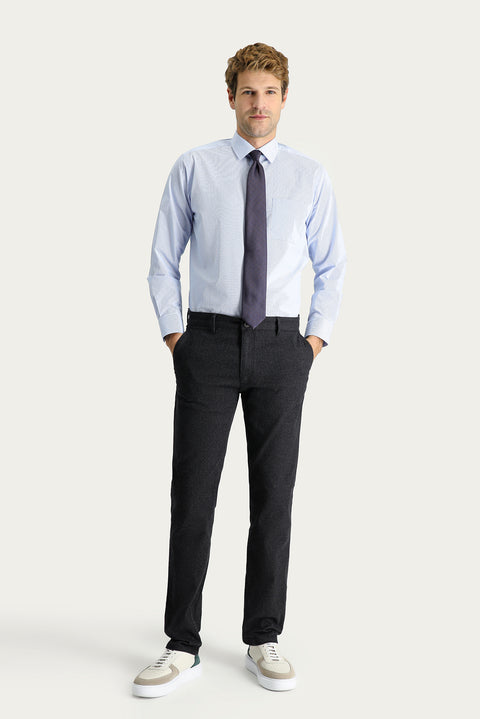 Men's Black Regular Fit Standard Cut Patterned Lycra Canvas / Chino Trousers