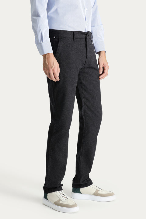 Men's Black Regular Fit Standard Cut Patterned Lycra Canvas / Chino Trousers