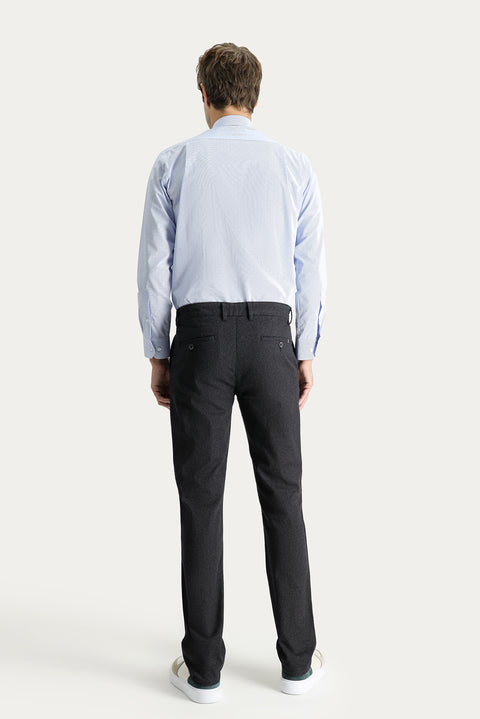 Black Slim Fit Narrow Cut Patterned Lycra Canvas / Chino Trousers