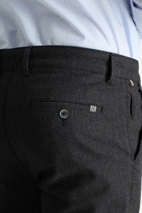 Black Slim Fit Narrow Cut Patterned Lycra Canvas / Chino Trousers