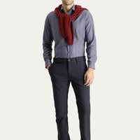 Dark Navy Blue Slim Fit Patterned Lycra Canvas / Chino Trousers