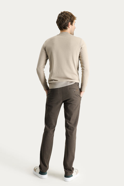Dark Green Regular Fit Standard Cut Patterned Lycra Canvas / Chino Trousers