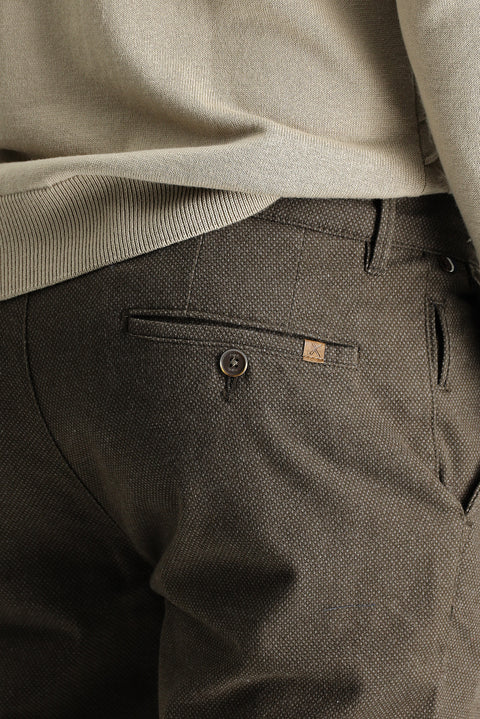 Dark Green Regular Fit Standard Cut Patterned Lycra Canvas / Chino Trousers
