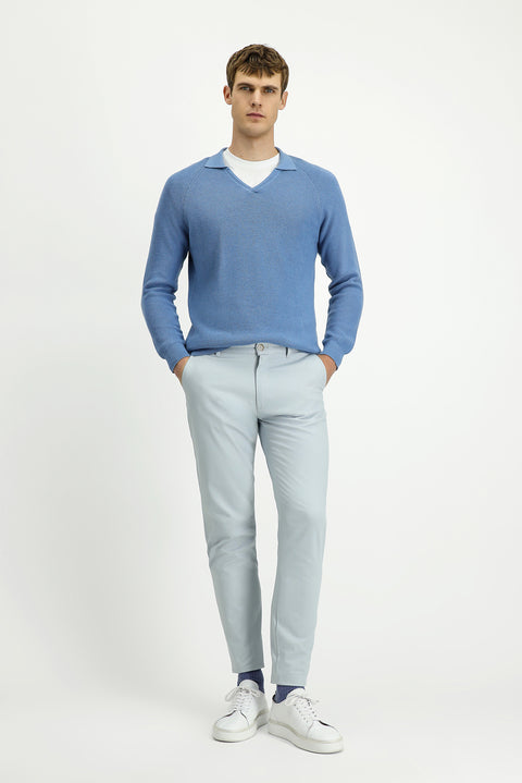 Silver Regular Fit Standard Cut Lycra Canvas / Chino Trousers