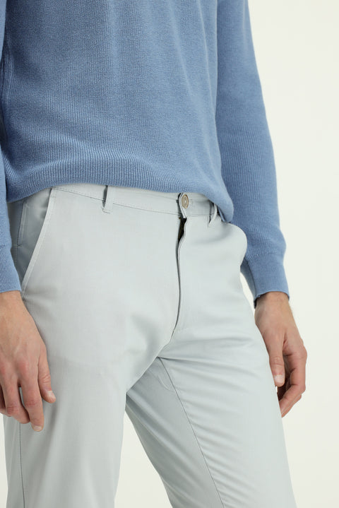 Silver Regular Fit Standard Cut Lycra Canvas / Chino Trousers