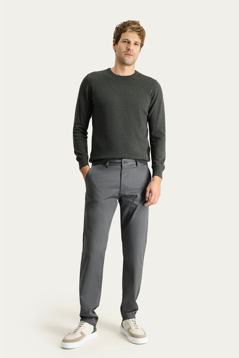 Mid Smoke Regular Fit Standard Cut Lycra Canvas / Chino Trousers
