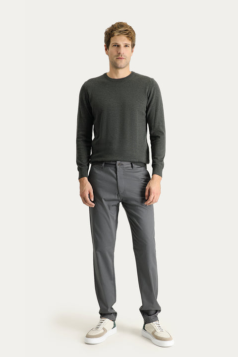 Mid Smoke Regular Fit Standard Cut Lycra Canvas / Chino Trousers