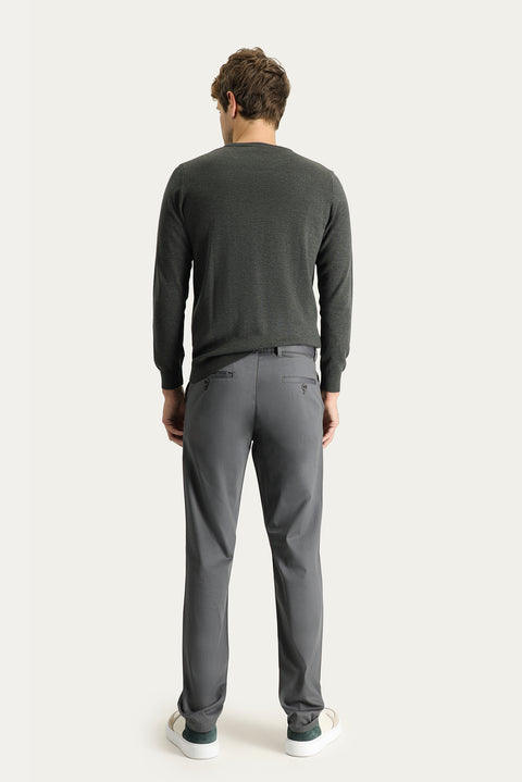 Mid Smoke Regular Fit Standard Cut Lycra Canvas / Chino Trousers
