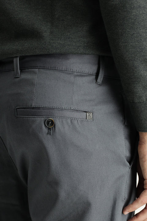 Mid Smoke Regular Fit Standard Cut Lycra Canvas / Chino Trousers
