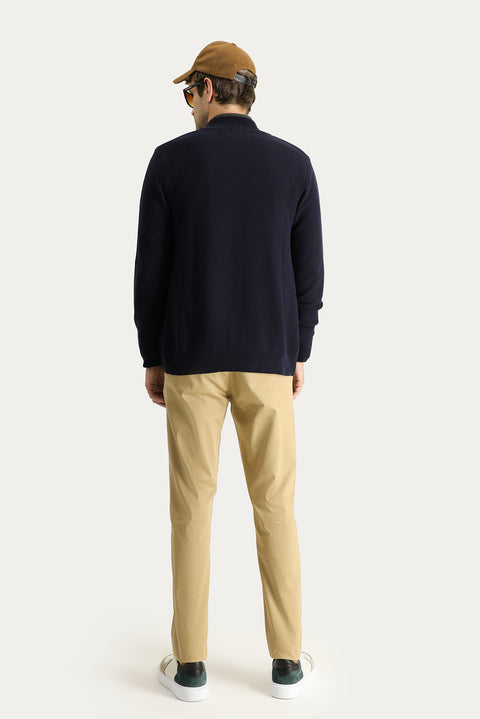 Mid-Beige Regular Fit Standard Cut Stretch Canvas / Chino Trousers