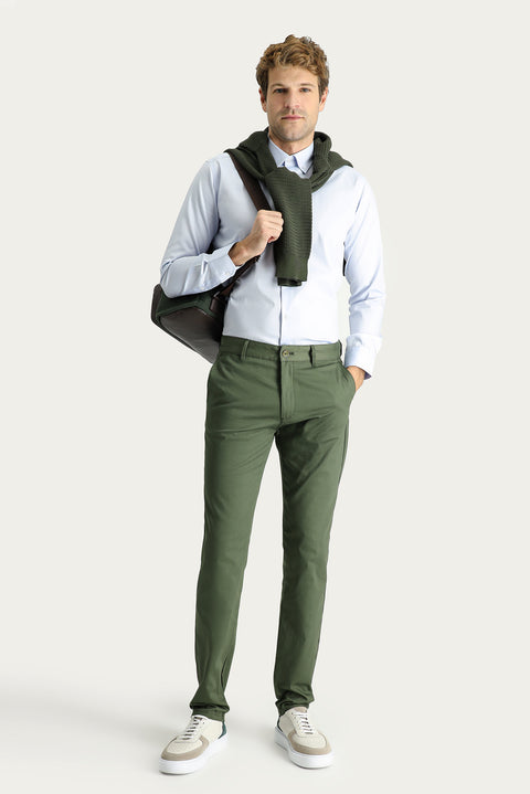 Forest Green Regular Fit Standard Cut Lycra Canvas / Chino Trousers
