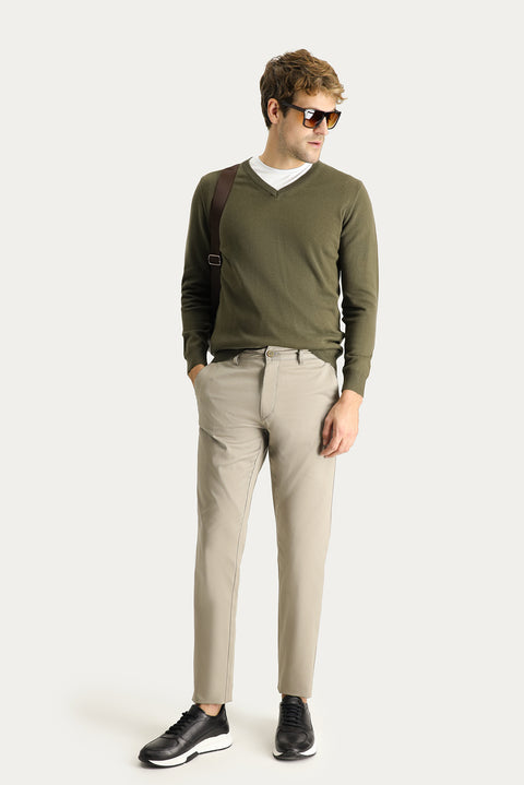 Açık Vizon Slim Fit Dar Kesim Likralı Kanvas / Chino Pantolon