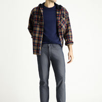 Medium Navy Regular Fit Standard Cut Patterned Lycra Canvas / Chino Trousers